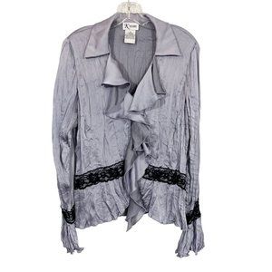 Y2K 90s Satin Crinkle Ruffle Lace Long Sleeve Blouse Going Out Top - Size 14
